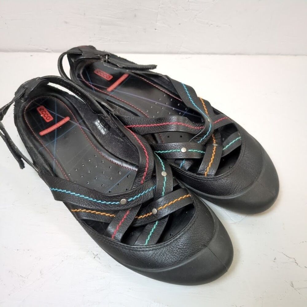 Ecco Touch Ballerina Flat Womens Black Shoes Size 41 10.5 Criss Cross